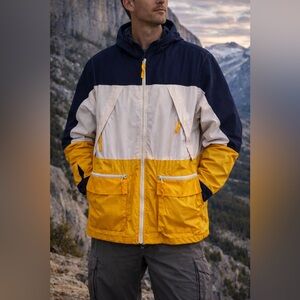 Vintage JL Colebrook Colorblock Hooded Jacket Navy White Yellow Size S